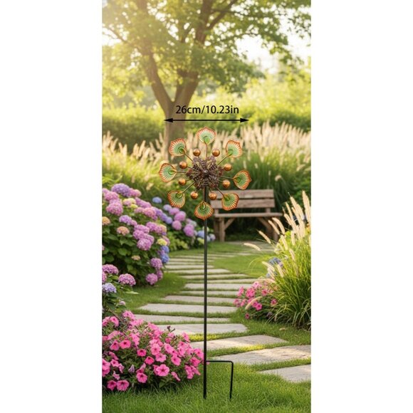Wind Spinner Rustic Brown Pinwheel Rotating Metal Home Garden Yard Art - Picture 7 of 9